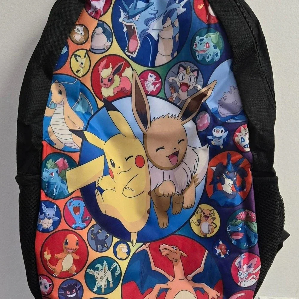 3 piece set pokemon Backpack Pikachu Eevee Charizard Collage School Bag